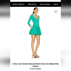 x free-est Onda Sleeved Mini Dress In Malachite Green